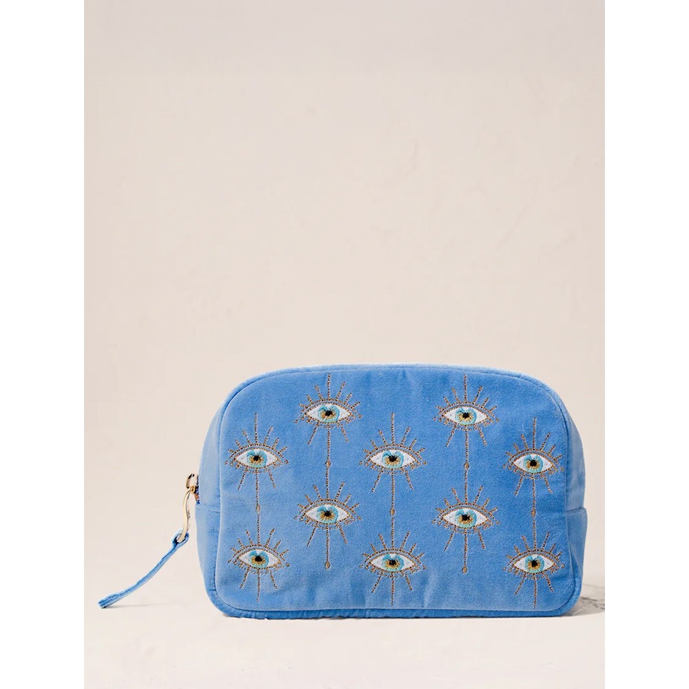 Elizabeth Scarlett Mystical Eye Blue Velvet Cosmetic Bag Caribbean Blue