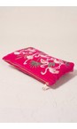 Elizabeth Scarlett Pink Flamingos Pink Embroidered Velvet Pouch  