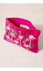 Elizabeth Scarlett Pink Flamingos Pink Embroidered Velvet Pouch  