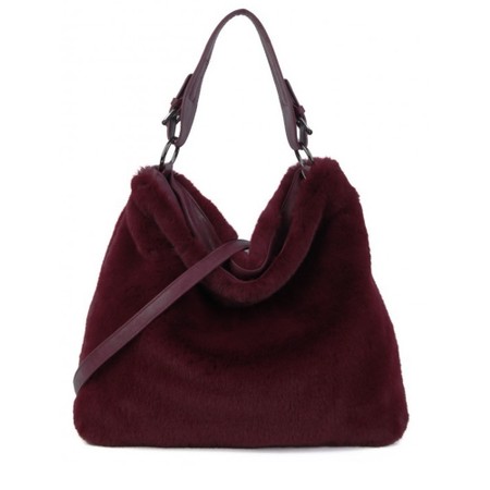 Gemini Label Bags Hebe Wine Faux Fur Tote Bag - Red