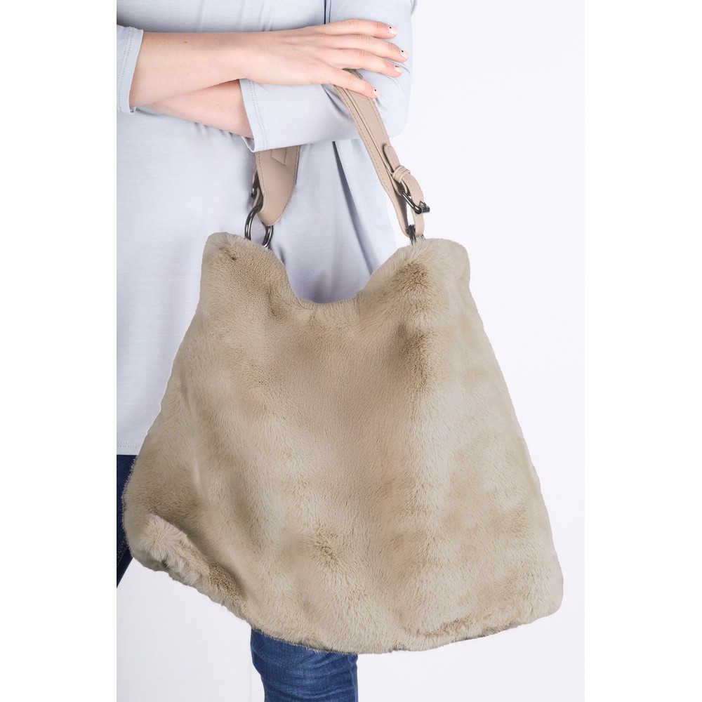Gemini Label Bags Hebe Sand Faux Fur Tote Bag Sand