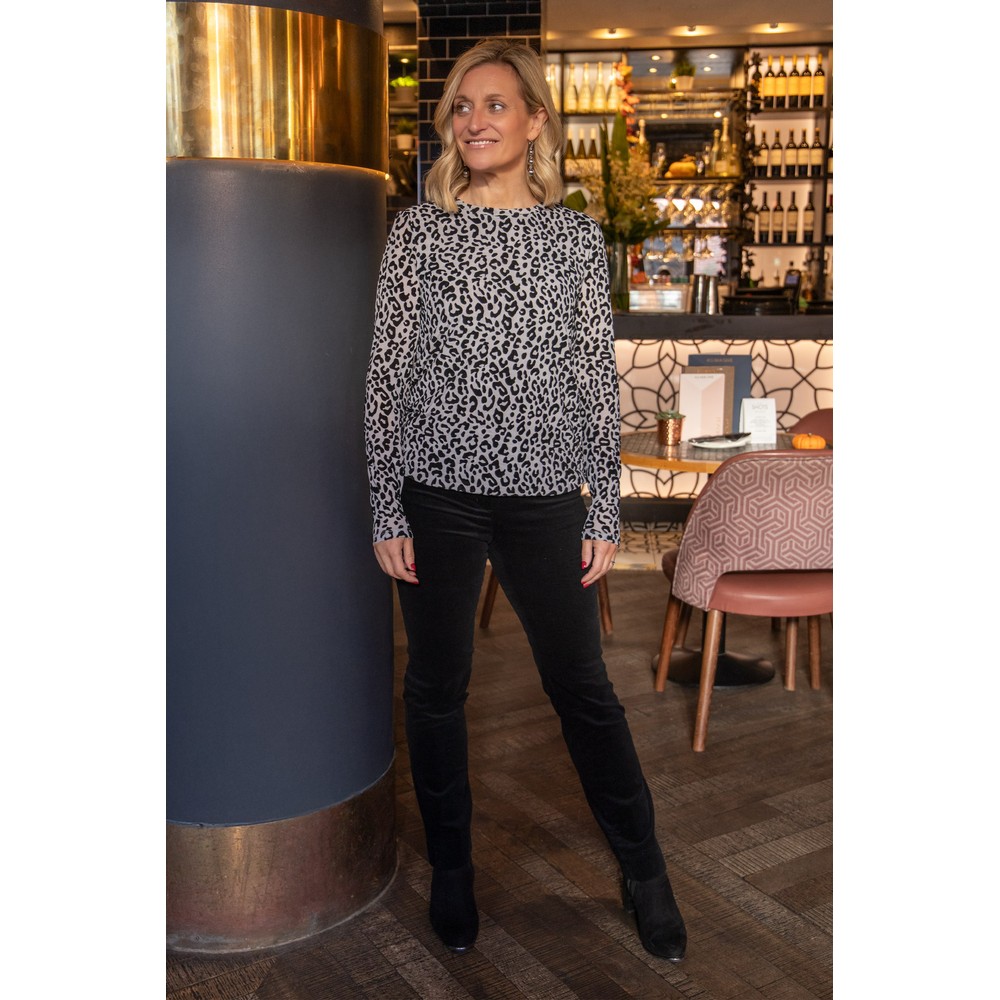 Robell Marie Black Stretch Cotton Velvet Full Length Trouser Black 