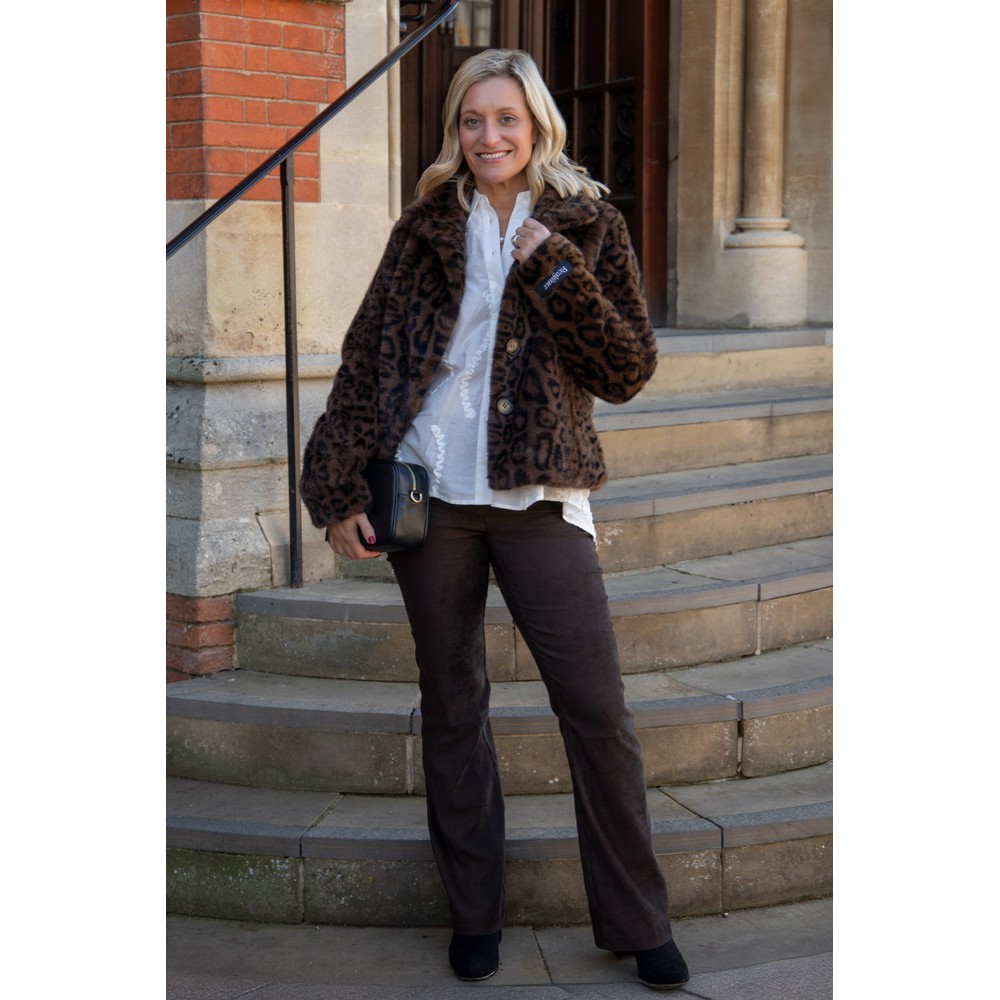 Robell Joella Dark Brown Stretch Suede Bootleg Trouser Dark Brown 39