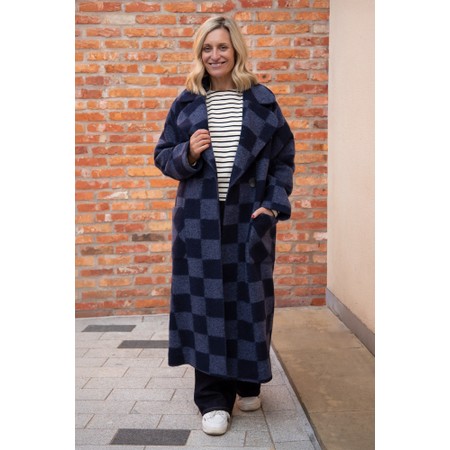 Sahara Checkerboard Wool Coat - Blue