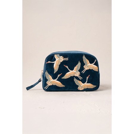 Elizabeth Scarlett Cranes Velvet Makeup Bag - Blue