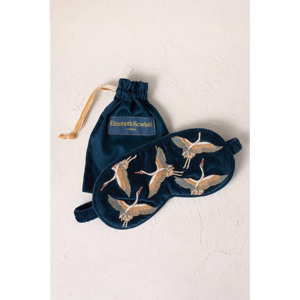 Elizabeth Scarlett Cranes Velvet Eye Mask Ink Blue