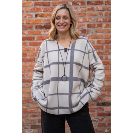 Henriette Steffensen Oversized Clan Print Fleece Blouse with Necklace - Beige