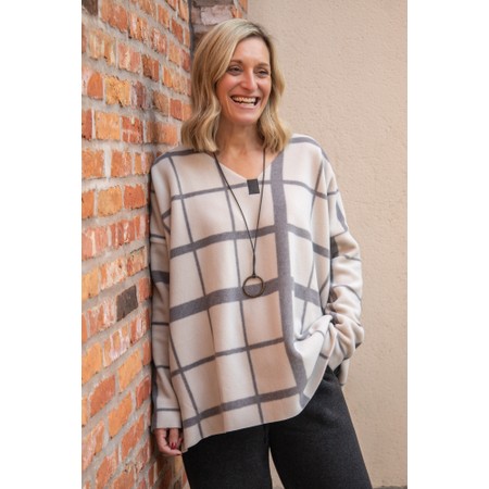 Henriette Steffensen Oversized Clan Print Fleece Blouse with Necklace - Beige