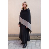 Contrast Soft Black/Elephant Hem Fleece Poncho