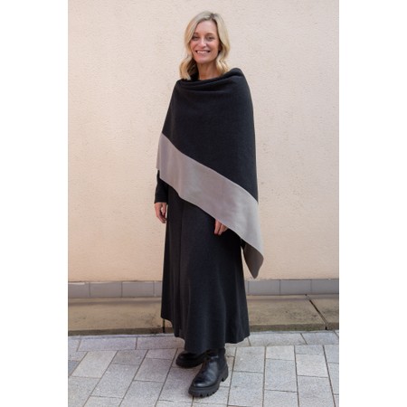 Henriette Steffensen Contrast Soft Black/Elephant Hem Fleece Poncho - Black