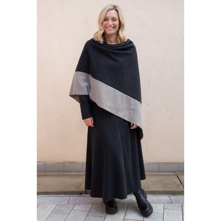 Henriette Steffensen Contrast Soft Black/Elephant Hem Fleece Poncho - Black