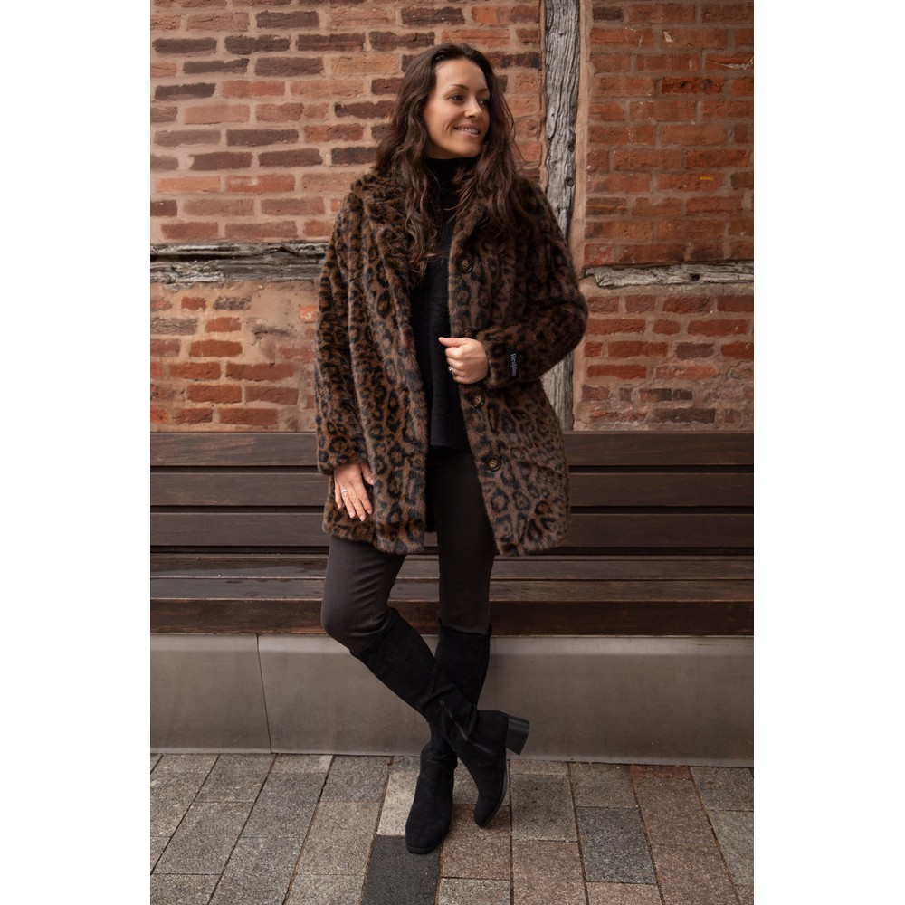 RINO AND PELLE Nonna Leopard Print Faux Fur Coat Leopard