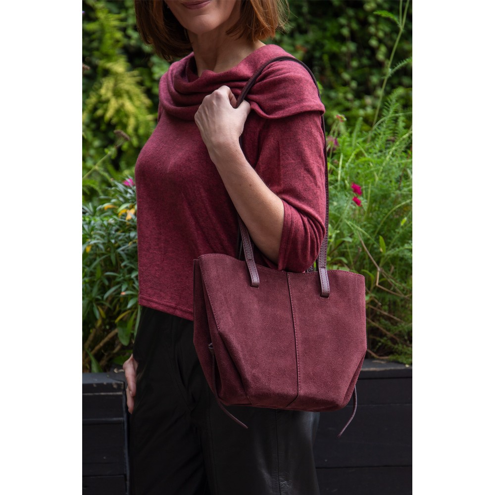 Gemini Label Bags Claudia Plum Red Suede Tote Handbag Plum Red