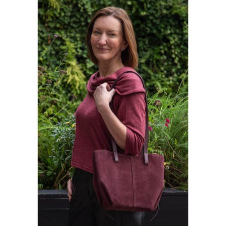 Gemini Label Bags Claudia Plum Red Suede Tote Handbag - Red