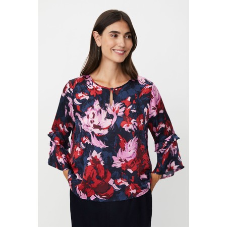 Masai Clothing MaBimelda Scarlet Sage Satin Print Ruffle Top - Green