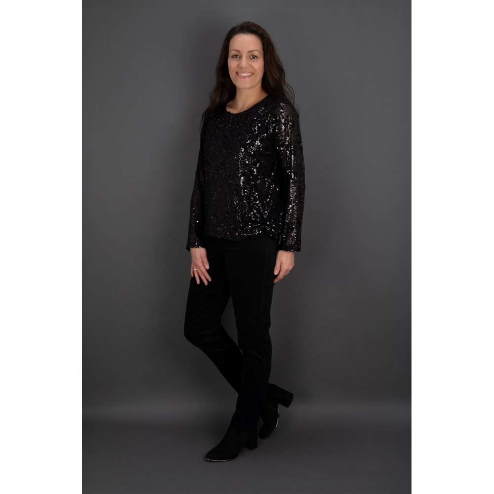 Robell Bella  Black Needlecord Full Length Trouser Black 