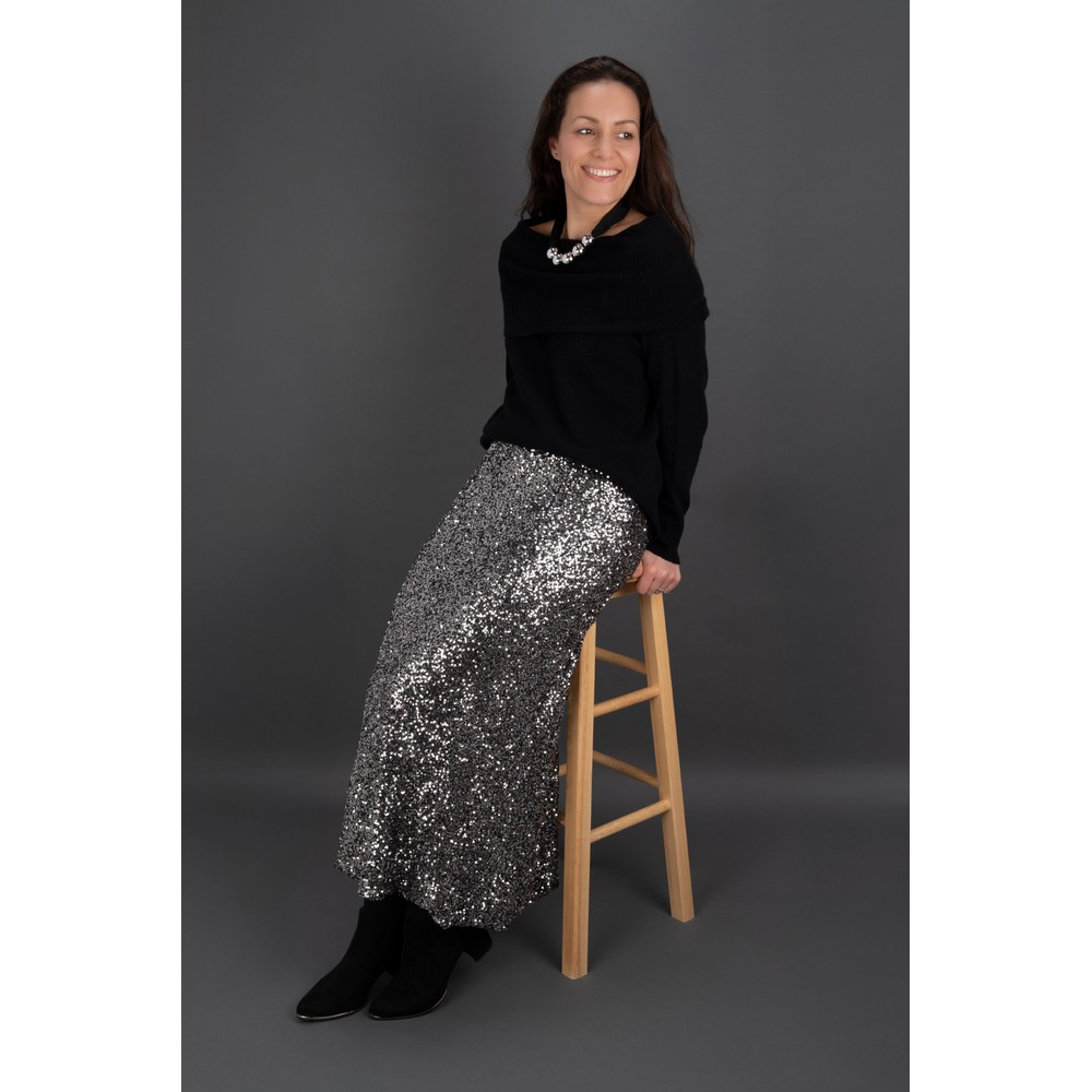 Brave & True Ritz Sequin Stretch Skirt Silver Sequin