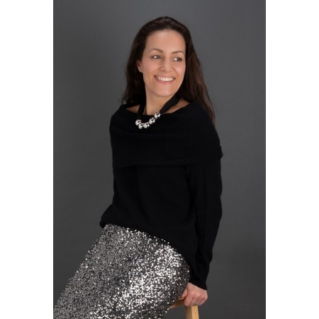 Masai Clothing MaFloraia Black Cashmere Touch Knit Top - Black