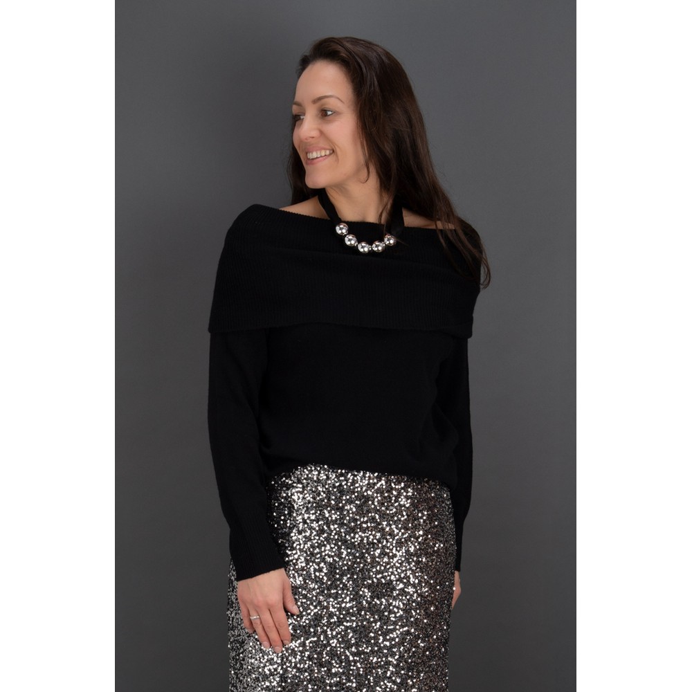 Masai Clothing MaFloraia Black Cashmere Touch Knit Top Black 