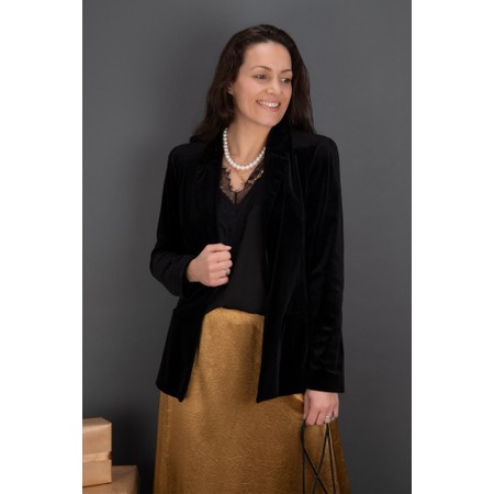 Tia Velvet Stretch Black Blazer Jacket - Black