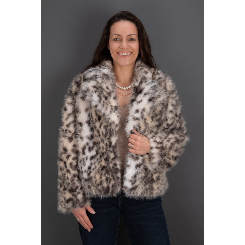 Brave & True Bertoli Faux Fur Jacket Grey Leopard