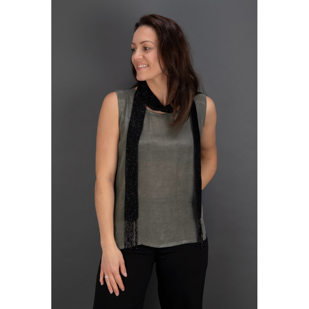 Masai Clothing MaRajanas Black Beaded Fringe Scarf Black 