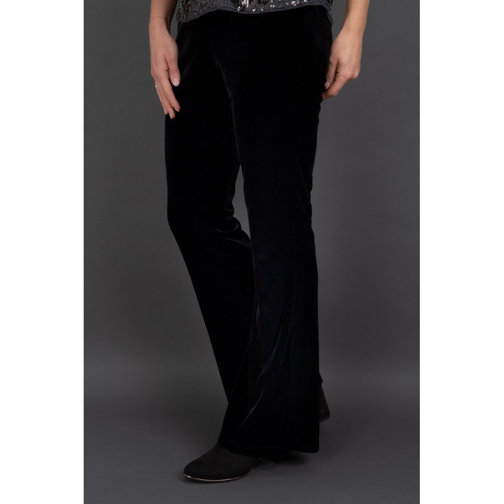 Tia Velvet Black Stretch Flare Trouser Black 
