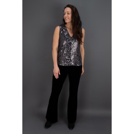 Tia Velvet Black Stretch Flare Trouser - Black