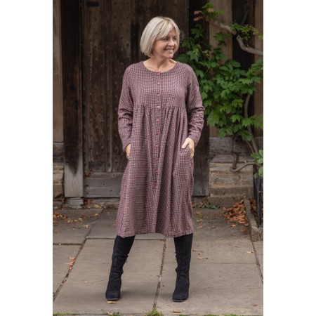 Thing Drea Wine Mini Check Button Dress - Red