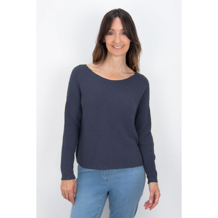 Amazing Woman Jenna Shadow Blue Fine Rib Boat Neck Knit - Blue