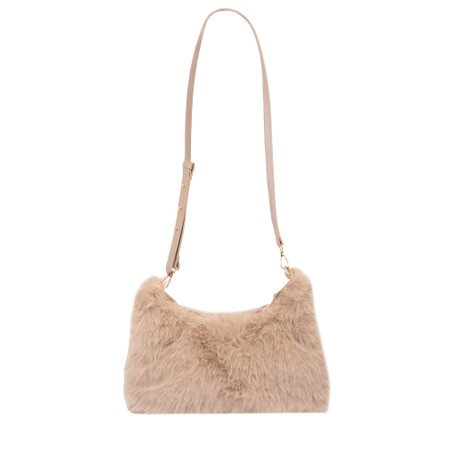 Gemini Label Bags Ayla Sand Faux Fur Crossbody Bag - Beige