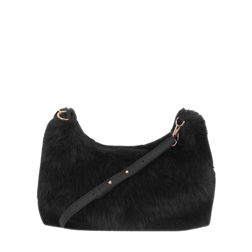 Gemini Label Bags Ayla Black Faux Fur Crossbody Bag Black 