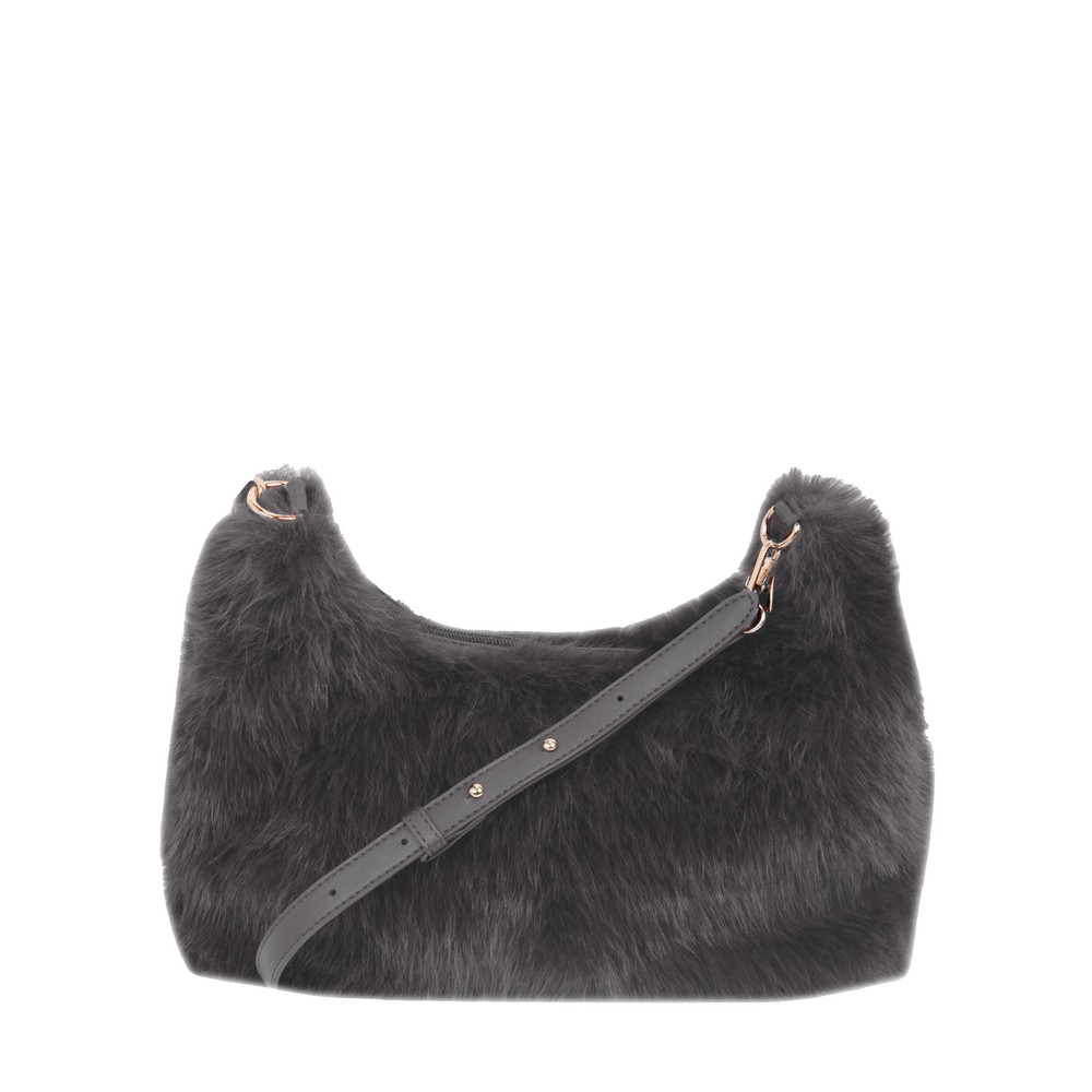 Gemini Label Bags Ayla Grey Faux Fur Crossbody Bag Grey