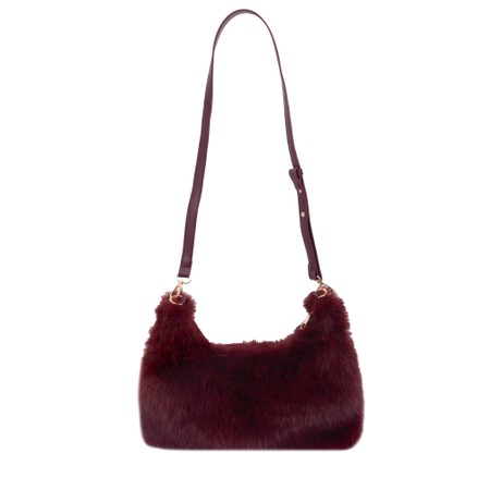 Gemini Label Bags Ayla Wine Faux Fur Crossbody Bag - Red