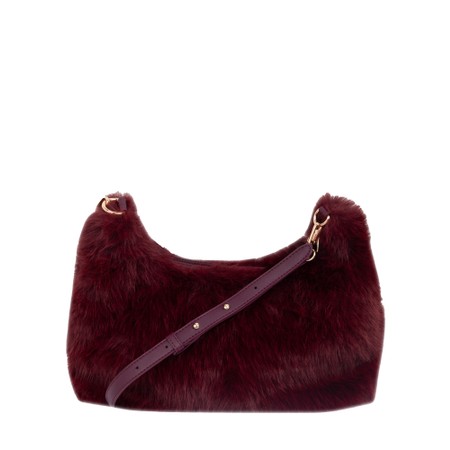 Gemini Label Bags Ayla Wine Faux Fur Crossbody Bag - Red