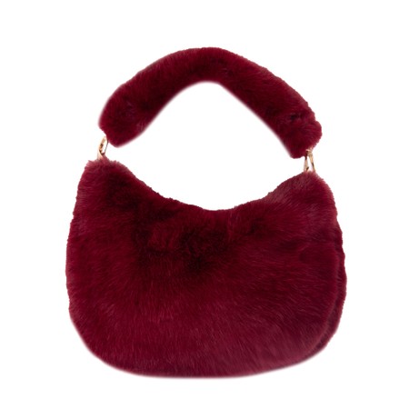 Gemini Label Bags Ada Wine Faux Fur Bag - Red