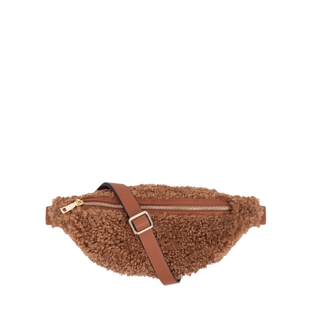 Gemini Label Bags Harper Tan Faux Fur Crossbody Bag Tan
