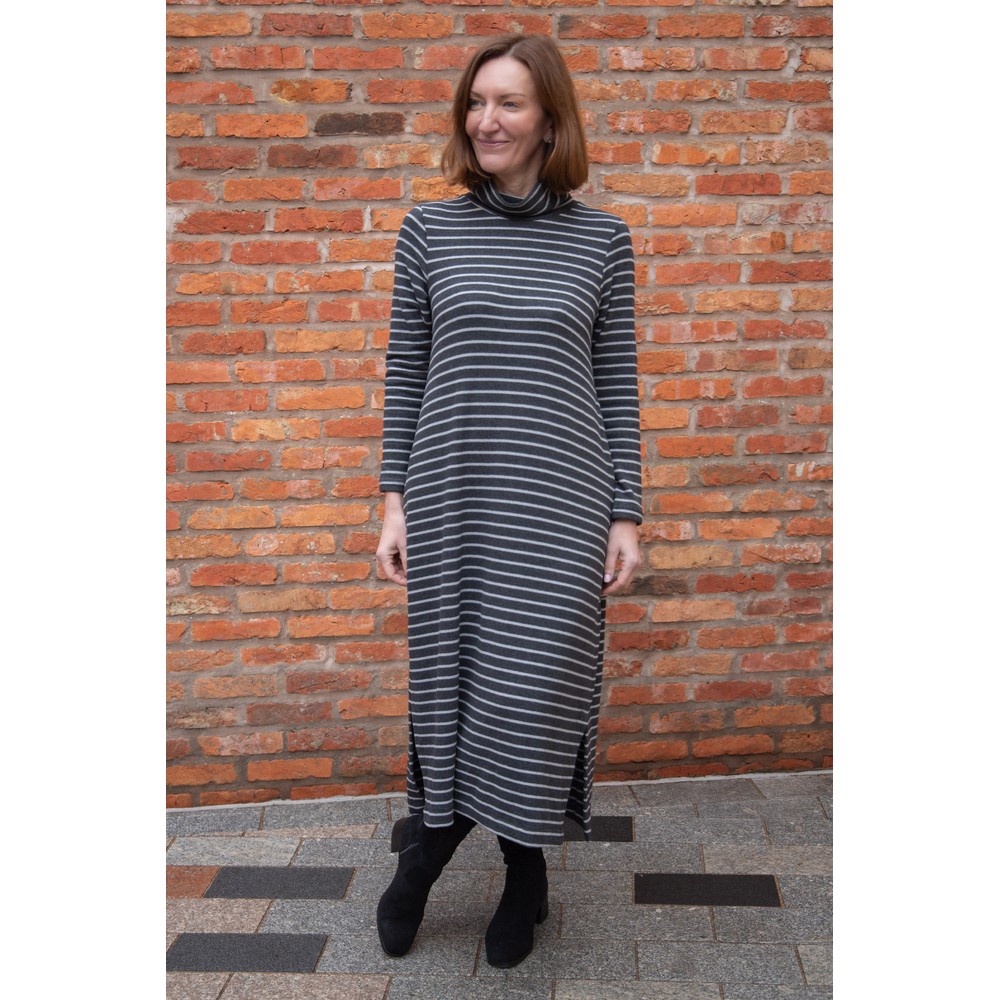 Mama B Tosca R Riga Antracite Fleece Stripe Long Dress Riga Antracite