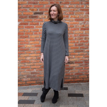 Mama B Tosca R Riga Antracite Fleece Stripe Long Dress - Grey