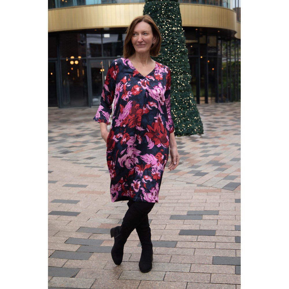 Masai Clothing MaNodetta Scarlet Sage Satin Print Dress Scarlet Sage