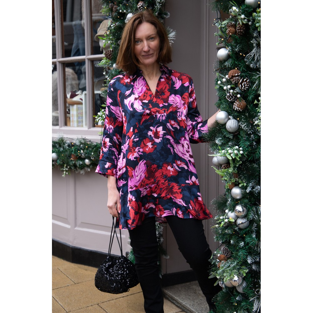 Masai Clothing MaGalvora Scarlet Sage Satin Print Tunic Scarlet Sage