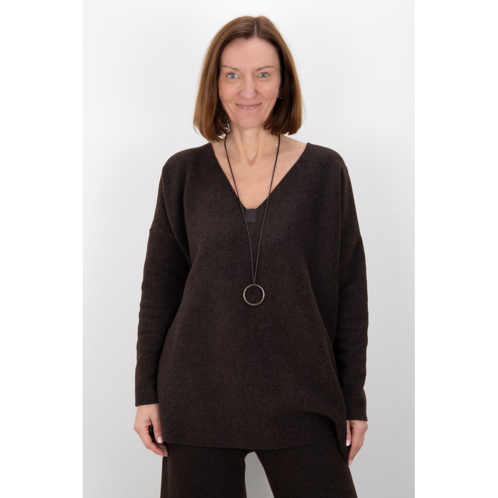 Henriette Steffensen Oversized Chokolate Fleece Blouse with Necklace Chokolate