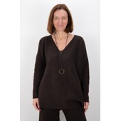 Oversized Chokolate Fleece Blouse with Necklace