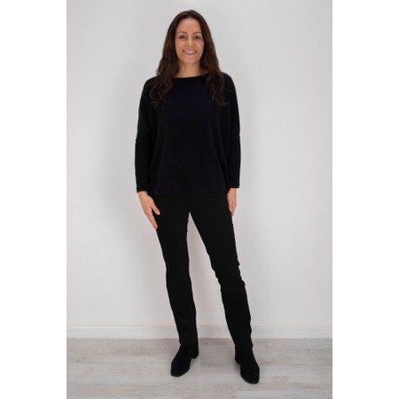 Robell Marie Black Stretch Cotton Velvet Full Length Trouser - Black