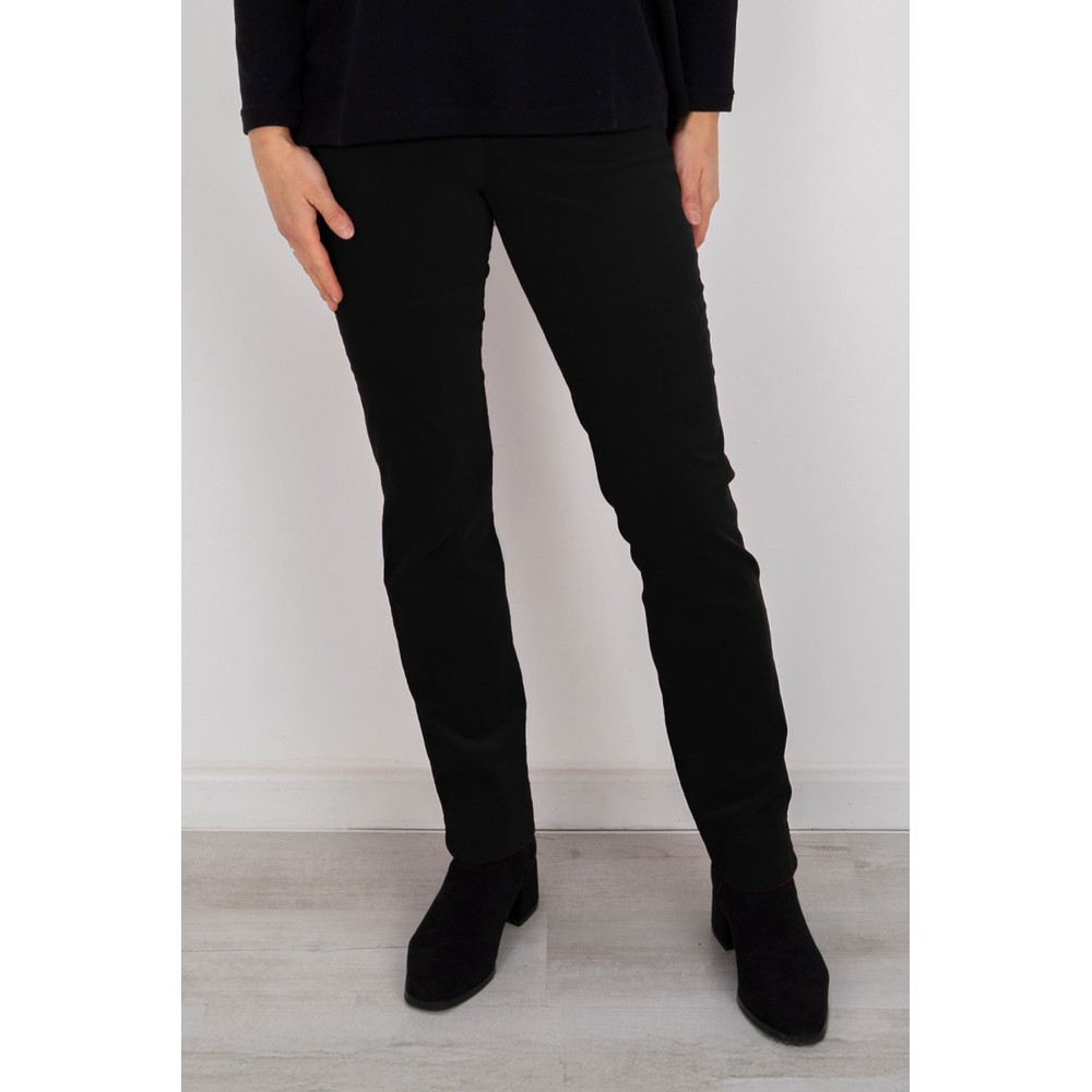 Robell Marie Black Stretch Cotton Velvet Full Length Trouser Black 