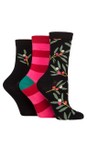 Caroline Gardner Black Mistletoe/Stripe Christmas Fun 3pk Socks  