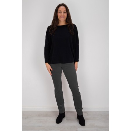 Robell Marie Dark Grey Stretch Cotton Velvet Full Length Trouser - Grey