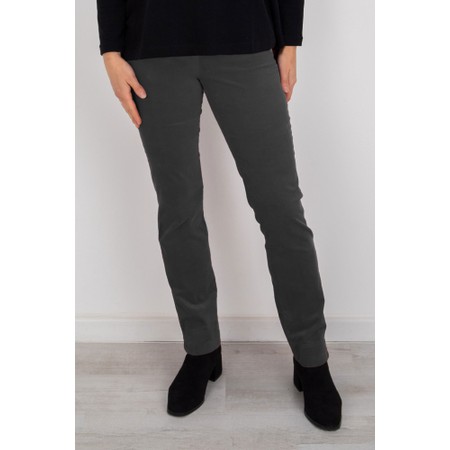 Robell Marie Dark Grey Stretch Cotton Velvet Full Length Trouser - Grey