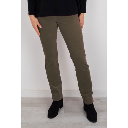 Robell Marie Dark Taupe Stretch Cotton Velvet Slim Full Length Trouser - Beige
