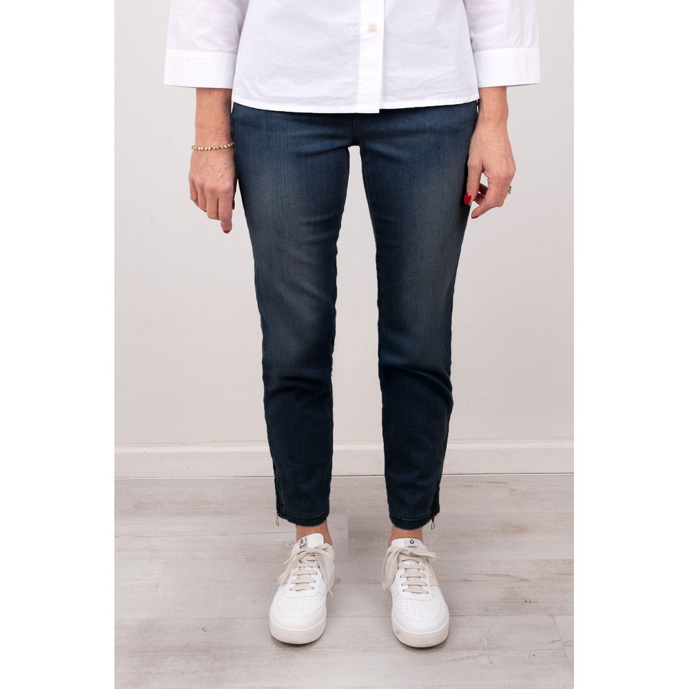 Robell Nena Navy Washed Denim Ankle Zip Cropped Jeans Dark Denim 69